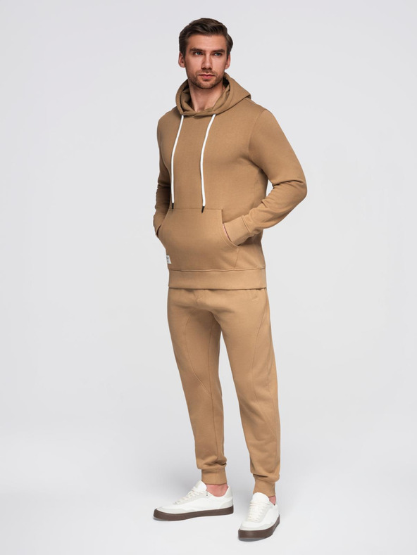 Ombre Clothing Férfi pamut fleece szett pulóver + jogger nadrág - barna V2 Z121 Ombre Clothing