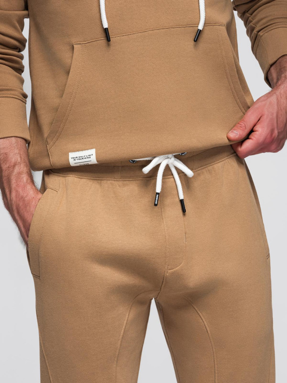 Ombre Clothing Férfi pamut fleece szett pulóver + jogger nadrág - barna V2 Z121 Ombre Clothing