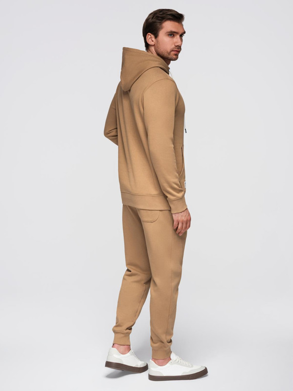 Ombre Clothing Férfi pamut fleece szett pulóver + jogger nadrág - barna V2 Z121 Ombre Clothing