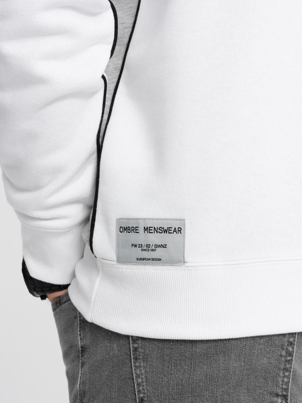Ombre Clothing Férfi OVERSIZE pulóver kontrasztos szín kombinációban - fehér és szürke V1 B1673 Ombre Clothing