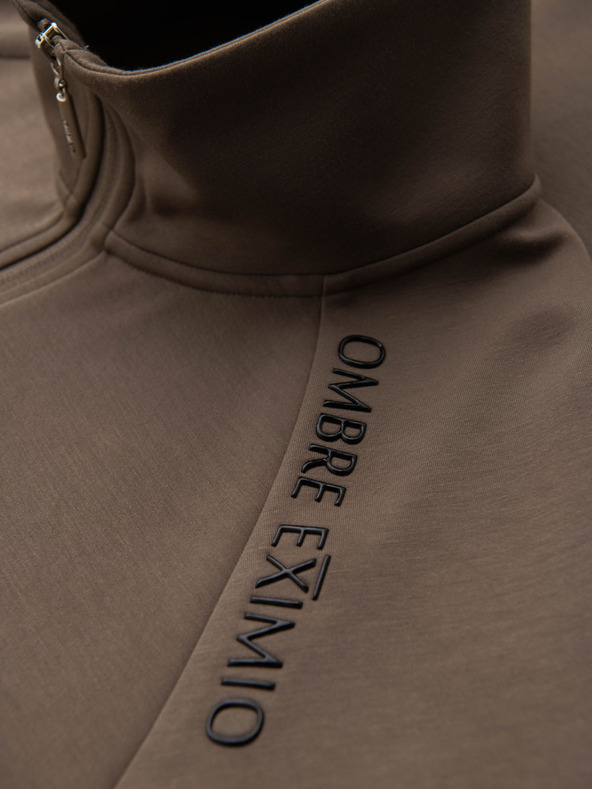 Ombre Clothing Férfi pulóver kontrasztos nyomással és magas gallérral - szürkésbarna V3 OM-SSZP-0211 Ombre Clothing