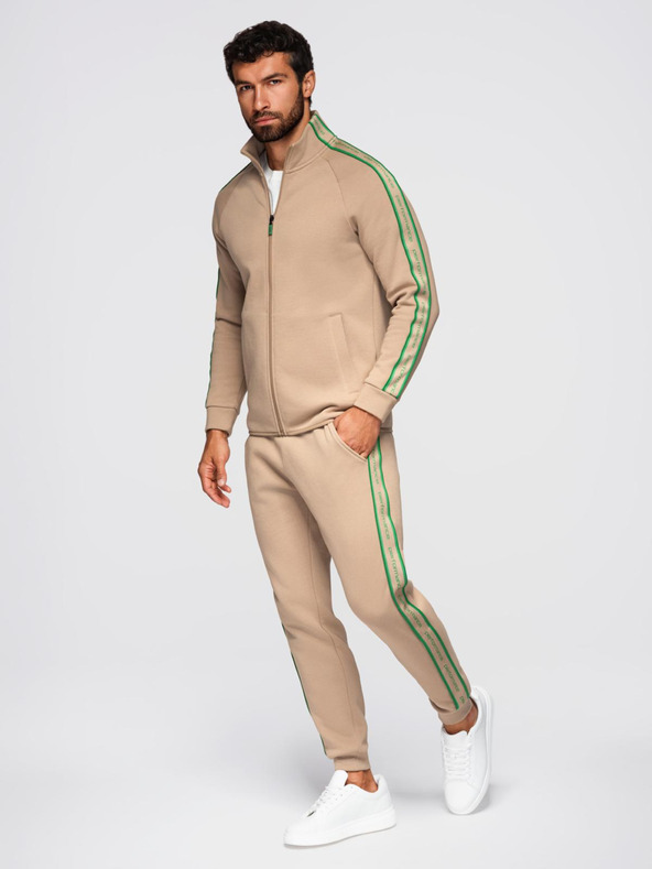 Ombre Clothing Férfi fleece szett nyújtható pulóver + jogger nadrág - világosbarna V1 Z113 Ombre Clothing