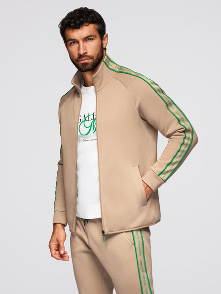 Ombre Clothing Férfi fleece szett nyújtható pulóver + jogger nadrág - világosbarna V1 Z113 Ombre Clothing