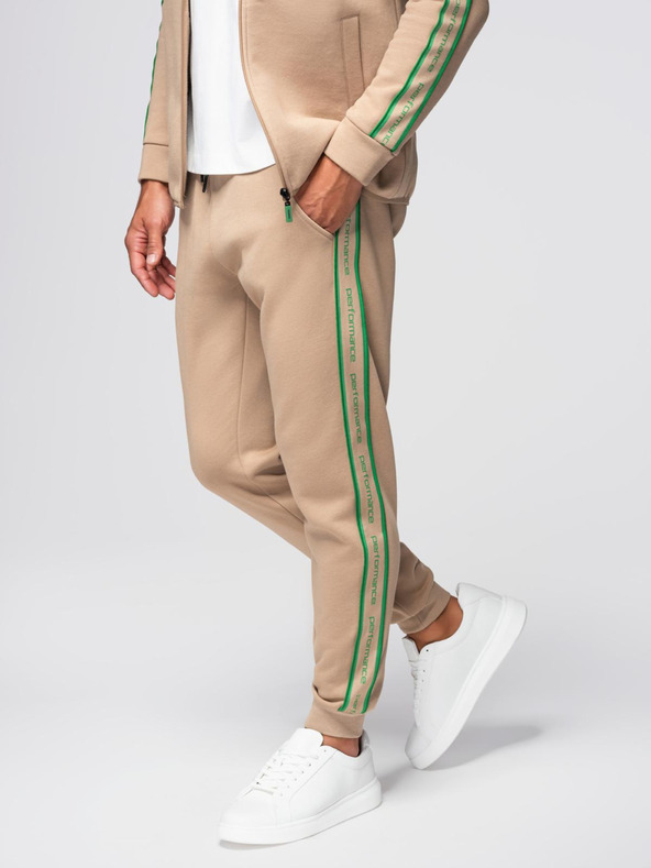 Ombre Clothing Férfi fleece szett nyújtható pulóver + jogger nadrág - világosbarna V1 Z113 Ombre Clothing