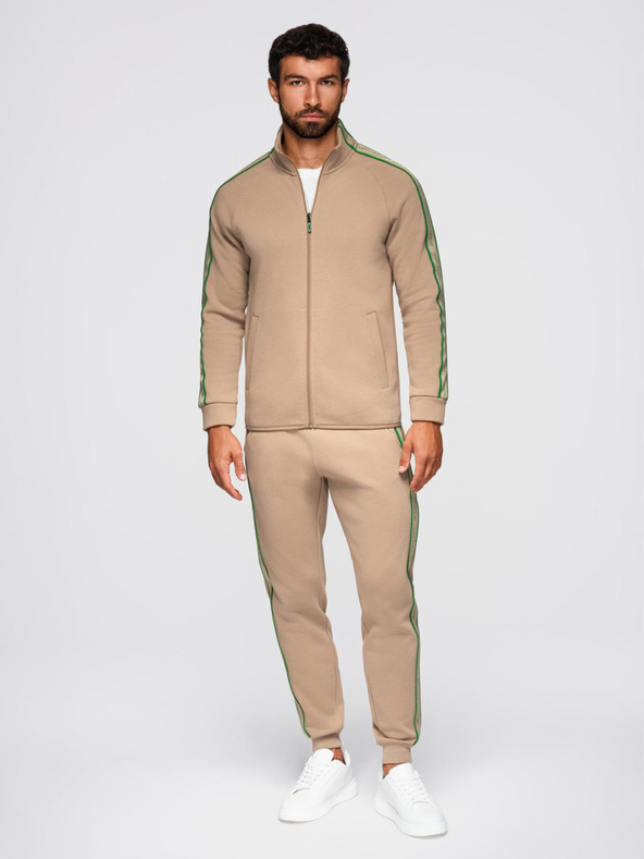 Ombre Clothing Férfi fleece szett nyújtható pulóver + jogger nadrág - világosbarna V1 Z113 Ombre Clothing