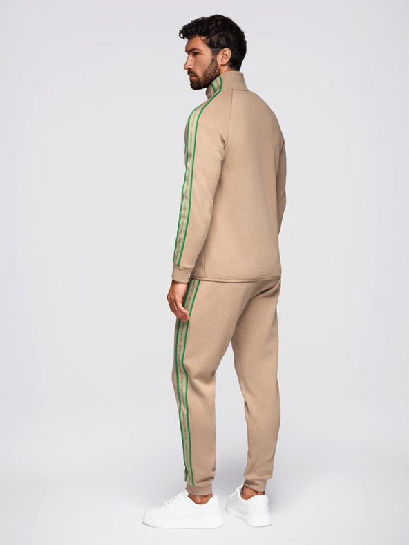 Ombre Clothing Férfi fleece szett nyújtható pulóver + jogger nadrág - világosbarna V1 Z113 Ombre Clothing