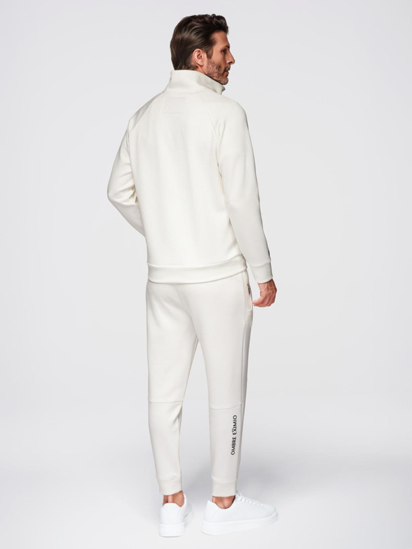 Ombre Clothing Férfi fleece szett gallérral ellátott pulóver + jogger nadrág - ecru V2 Z117 Ombre Clothing