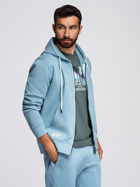 Ombre Clothing Férfi fleece szett kapucnis pulóver + jogger nadrág - világoskék V7 Z119 Ombre Clothing