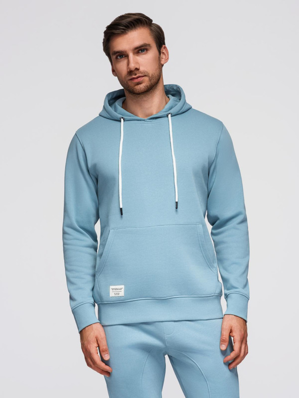 Ombre Clothing Férfi pamut fleece szett pulóver + jogger nadrág - kék V7 Z121 Ombre Clothing