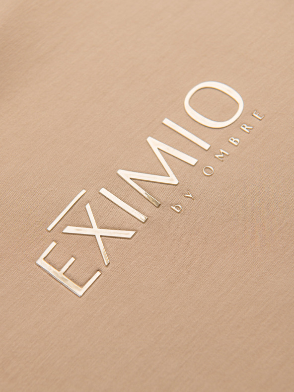 Ombre Clothing Férfi pulóver fényes nyomással a mellkason - bézs V3 OM-SNBC-0199 Ombre Clothing