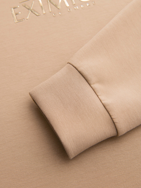 Ombre Clothing Férfi pulóver fényes nyomással a mellkason - bézs V3 OM-SNBC-0199 Ombre Clothing