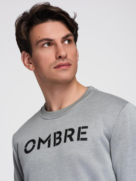 Ombre Clothing Klasszikus férfi pulóver feliratokkal - szürke melír V1 B1711 Ombre Clothing