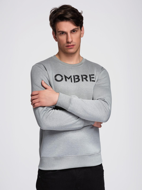 Ombre Clothing Klasszikus férfi pulóver feliratokkal - szürke melír V1 B1711 Ombre Clothing