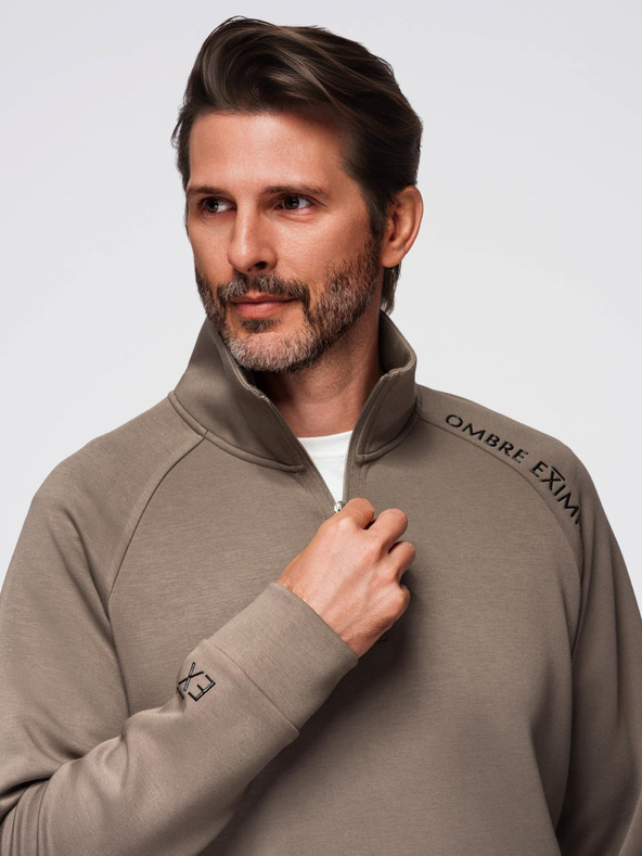 Ombre Clothing Férfi melegítő szett galleres pulóver + jogger nadrág - szürkésbarna V3 Z117 Ombre Clothing