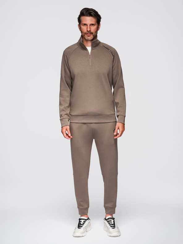 Ombre Clothing Férfi melegítő szett galleres pulóver + jogger nadrág - szürkésbarna V3 Z117 Ombre Clothing