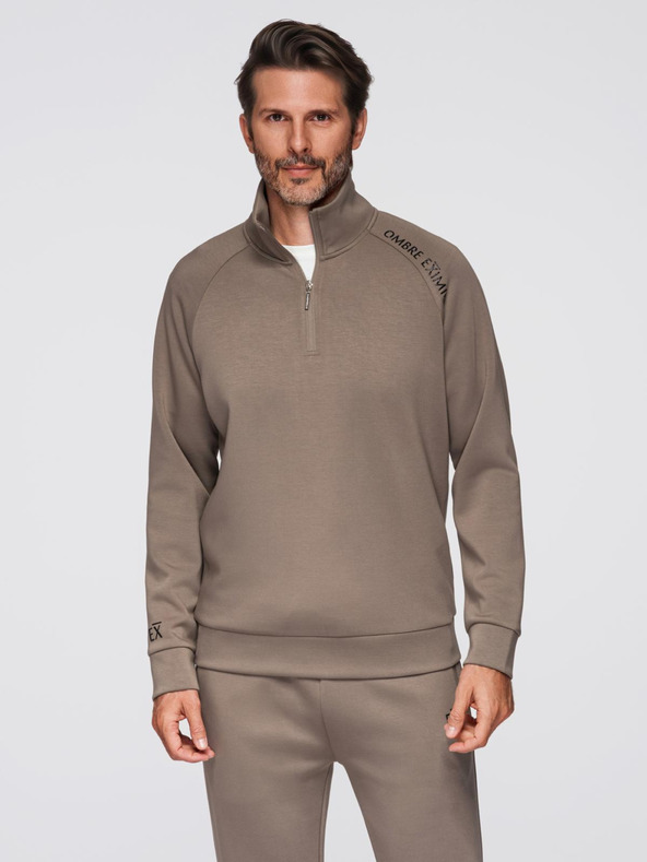 Ombre Clothing Férfi melegítő szett galleres pulóver + jogger nadrág - szürkésbarna V3 Z117 Ombre Clothing