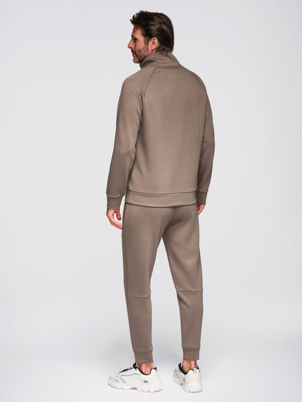 Ombre Clothing Férfi melegítő szett galleres pulóver + jogger nadrág - szürkésbarna V3 Z117 Ombre Clothing