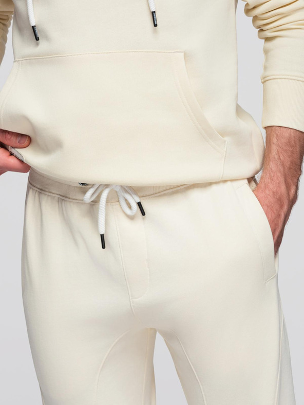 Ombre Clothing Férfi pamut melegítő szett kenguru zseb + jogger nadrág - krém V11 Z121 Ombre Clothing