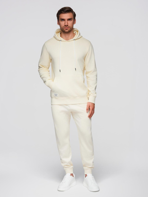 Ombre Clothing Férfi pamut melegítő szett kenguru zseb + jogger nadrág - krém V11 Z121 Ombre Clothing