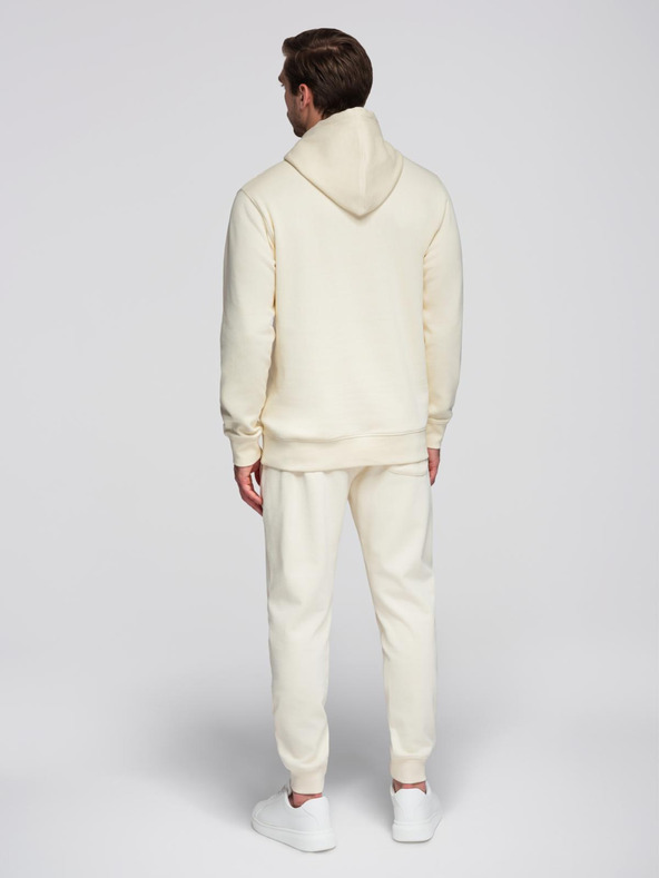 Ombre Clothing Férfi pamut melegítő szett kenguru zseb + jogger nadrág - krém V11 Z121 Ombre Clothing