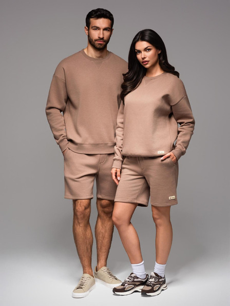 Ombre Clothing UNISEX melegítő szett pulóver + rövidnadrág - barna V16 Z108 Ombre Clothing