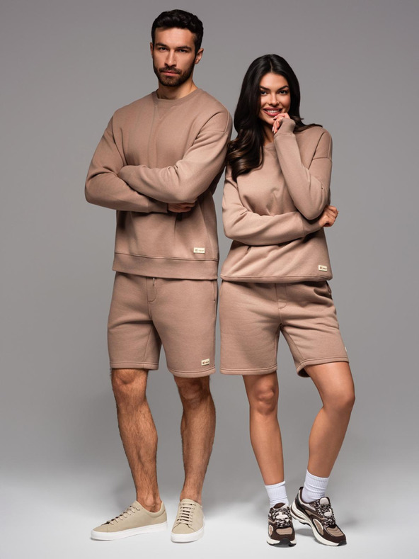 Ombre Clothing UNISEX melegítő szett pulóver + rövidnadrág - barna V16 Z108 Ombre Clothing