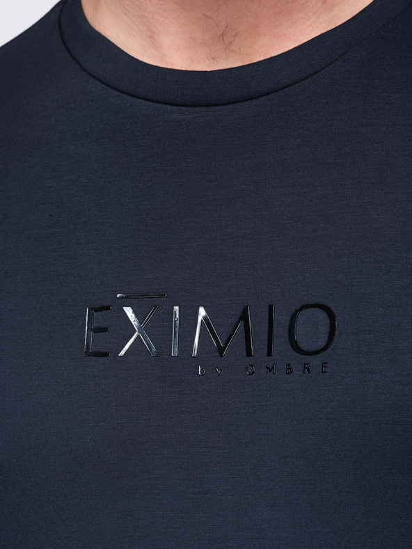 Ombre Clothing Férfi pulóver fényes mellnyomattal - sötétkék V4 OM-SNBC-0199 Ombre Clothing