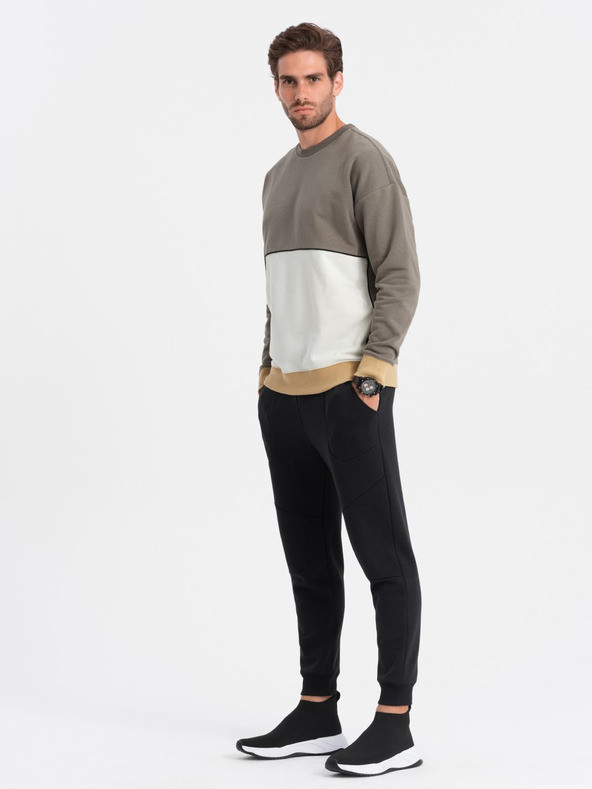 Ombre Clothing Férfi OVERSIZE pulóver kontraszt szín keveredéssel - khaki V7 B1673 Ombre Clothing