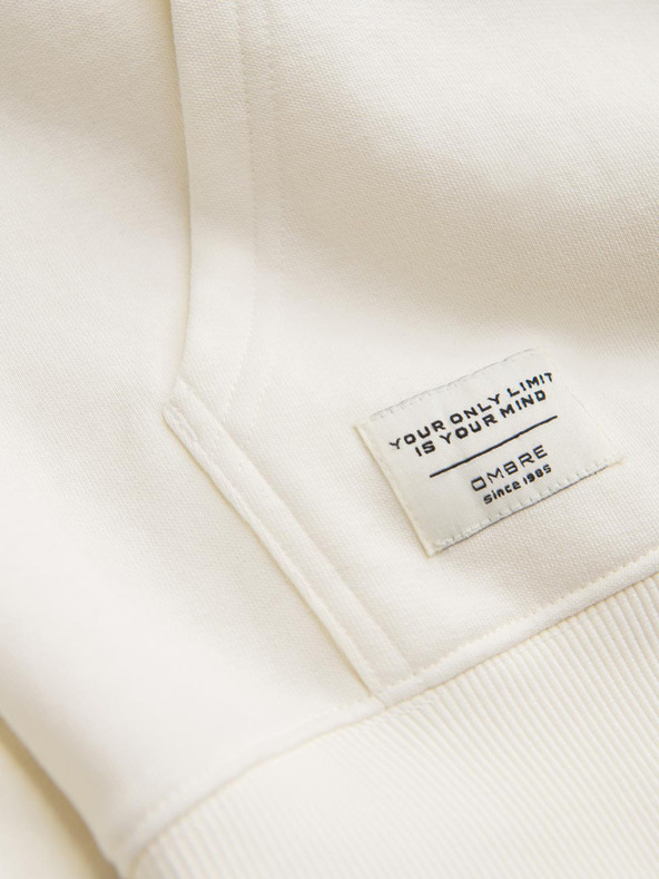 Ombre Clothing Férfi BASIC pulóver kenguru zsebből és kapucnival - krém V11 B1674 Ombre Clothing