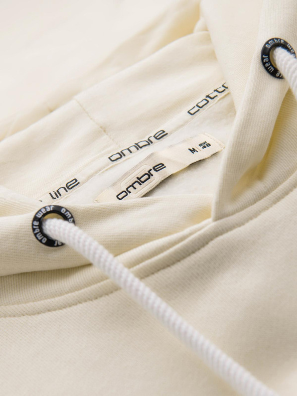 Ombre Clothing Férfi BASIC pulóver kenguru zsebből és kapucnival - krém V11 B1674 Ombre Clothing