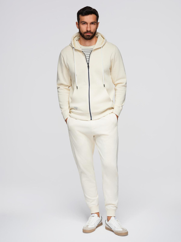 Ombre Clothing Férfi melegítő szett kapucnis pulóver + jogger nadrág - krém V11 Z119 Ombre Clothing