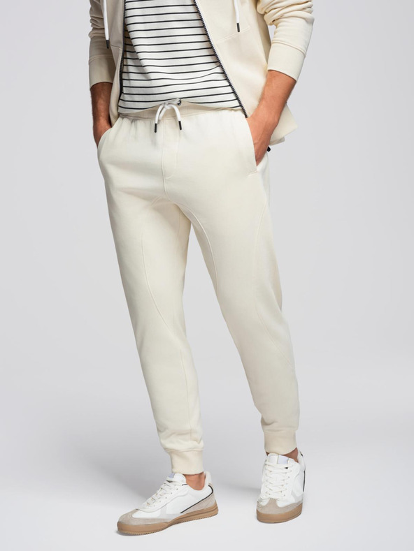 Ombre Clothing Férfi melegítő szett kapucnis pulóver + jogger nadrág - krém V11 Z119 Ombre Clothing