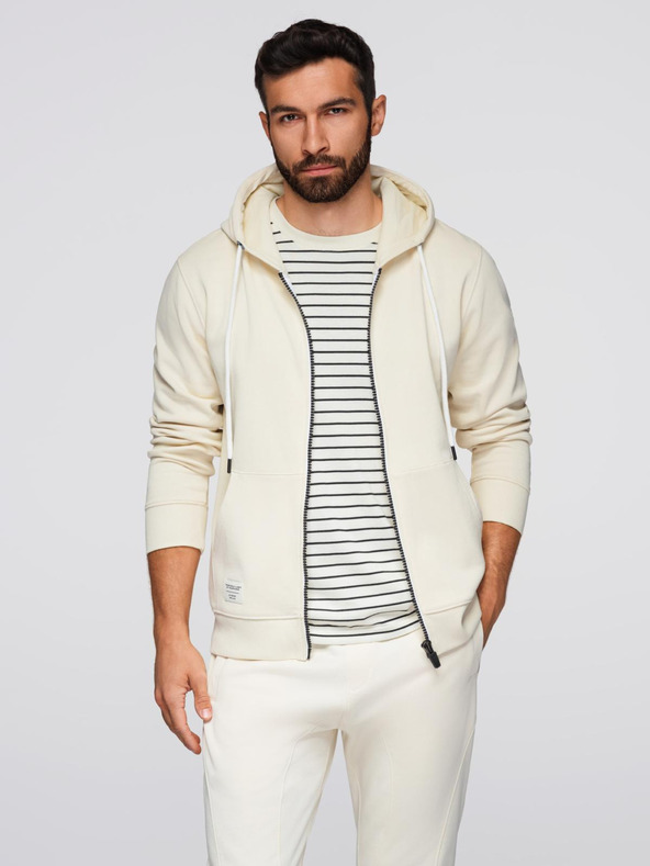 Ombre Clothing Férfi melegítő szett kapucnis pulóver + jogger nadrág - krém V11 Z119 Ombre Clothing