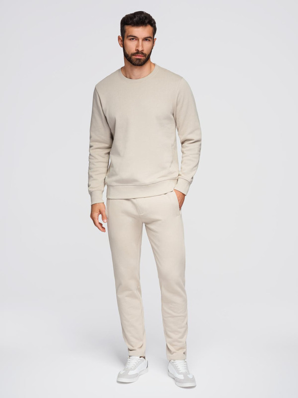 Ombre Clothing Férfi melegítő szett kerek kivágású pulóver + regular fit nadrág - bézs V1 Z122 Ombre Clothing