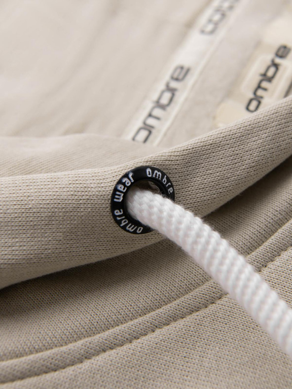 Ombre Clothing Férfi BASIC pulóver kenguru zsebből és kapucnival - világos bézs V1 B1674 Ombre Clothing