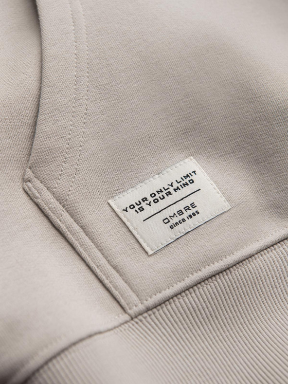 Ombre Clothing Férfi BASIC pulóver kenguru zsebből és kapucnival - világos bézs V1 B1674 Ombre Clothing