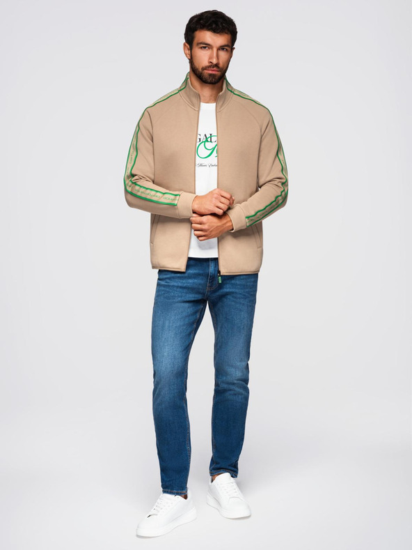 Ombre Clothing Férfi pulóver zipzárral és magas gallérral - barna V1 OM-SSZP-0224 Ombre Clothing