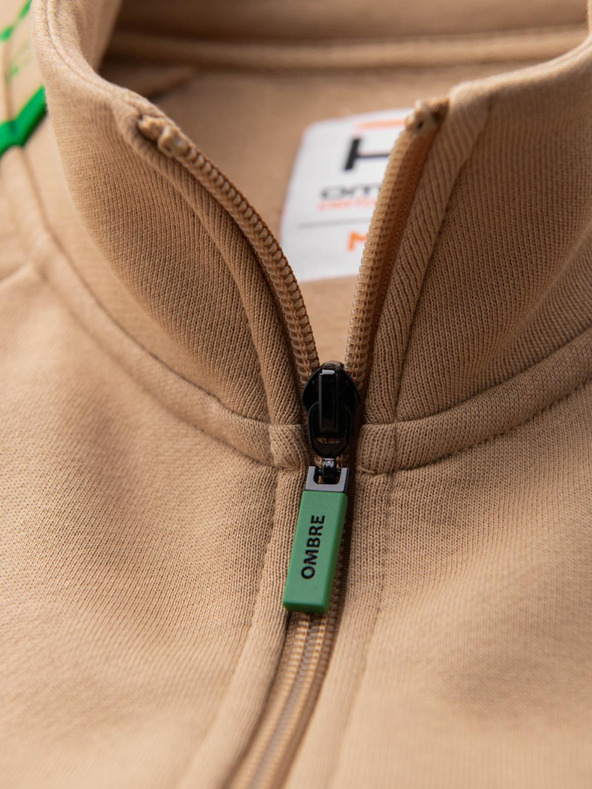 Ombre Clothing Férfi pulóver zipzárral és magas gallérral - barna V1 OM-SSZP-0224 Ombre Clothing