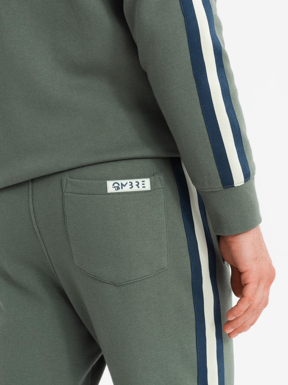 Ombre Clothing Férfi melegítő szett pulóver + jogger melegítő - olivazöld V2 Z114 Ombre Clothing