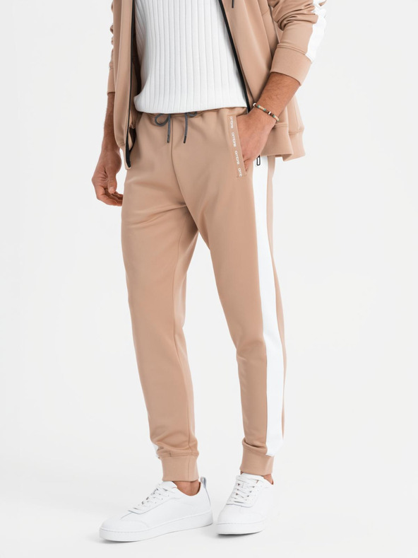 Ombre Clothing Férfi cipzáras kapucnis pulóver + jogger nadrág - bézs V4 Z118 Ombre Clothing