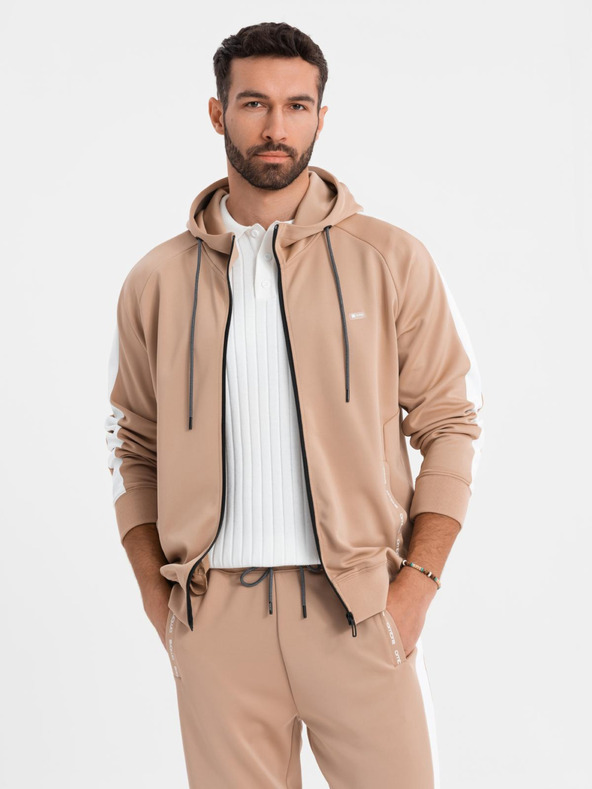 Ombre Clothing Férfi cipzáras kapucnis pulóver + jogger nadrág - bézs V4 Z118 Ombre Clothing