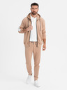 Ombre Clothing Férfi cipzáras kapucnis pulóver + jogger nadrág - bézs V4 Z118 Ombre Clothing