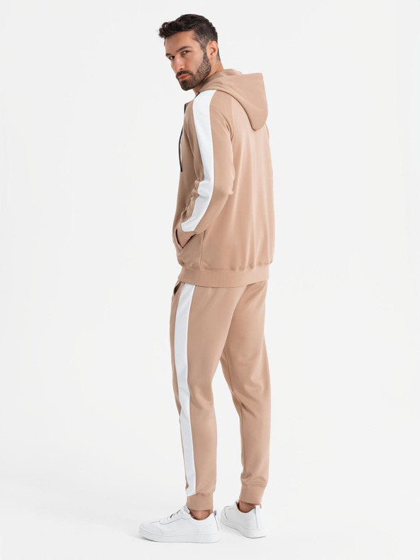Ombre Clothing Férfi cipzáras kapucnis pulóver + jogger nadrág - bézs V4 Z118 Ombre Clothing