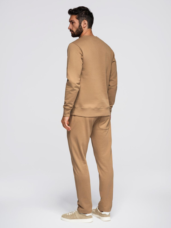 Ombre Clothing Férfi melegítő szett kerek kivágású pulóver + regular fit nadrág - teve V2 Z122 Ombre Clothing