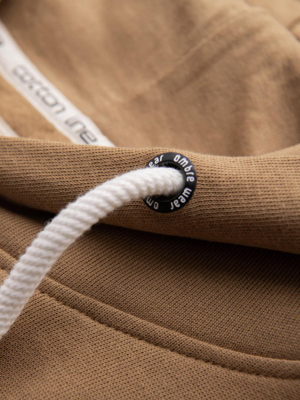 Ombre Clothing Férfi BASIC pulóver kenguru zsebből és kapucnival - barna V2 B1674 Ombre Clothing