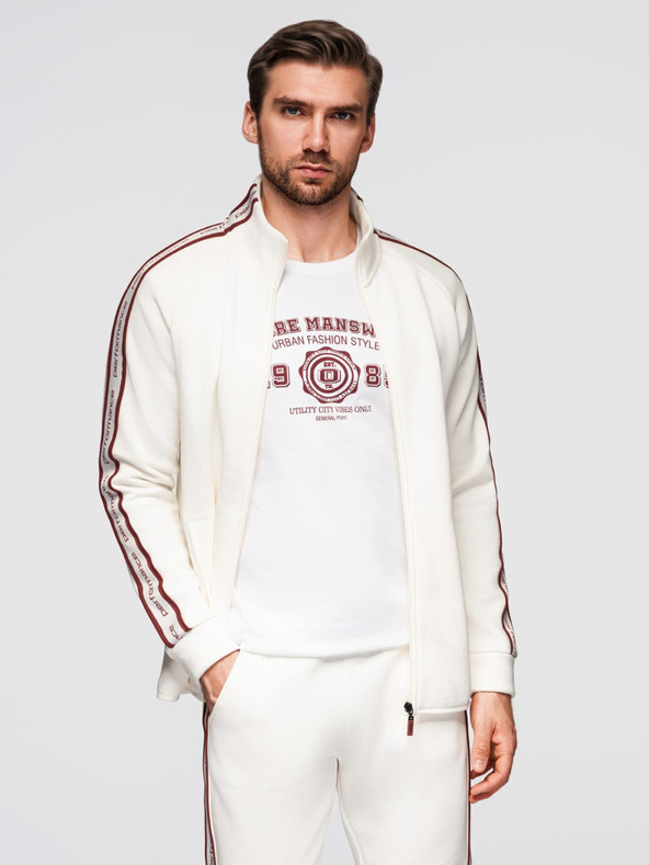 Ombre Clothing Férfi rugalmas pulóver szegélyezéssel és magas gallérral - krém V2 OM-SSZP-0224 Ombre Clothing