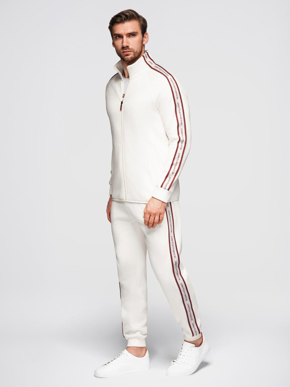 Ombre Clothing Férfi rugalmas pulóver szegélyezéssel és magas gallérral - krém V2 OM-SSZP-0224 Ombre Clothing