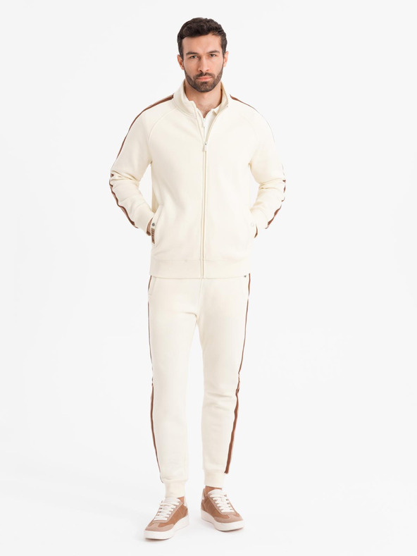 Ombre Clothing Férfi melegítő szett pulóver + jogger melegítő nadrág - krémszín V3 Z114 Ombre Clothing