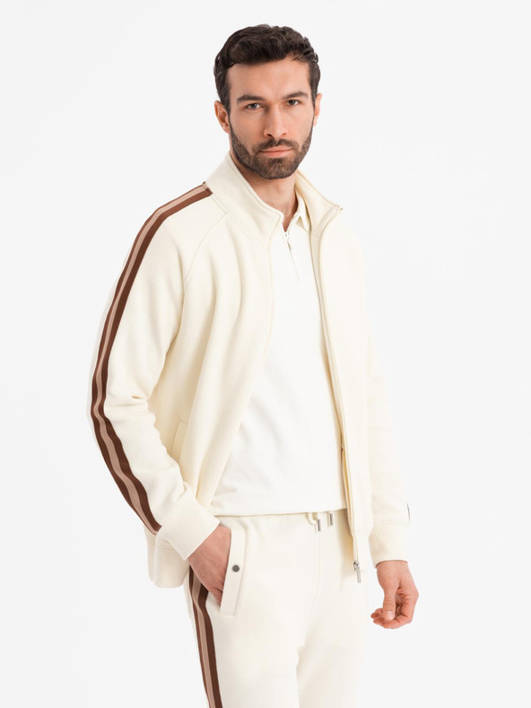 Ombre Clothing Férfi melegítő szett pulóver + jogger melegítő nadrág - krémszín V3 Z114 Ombre Clothing