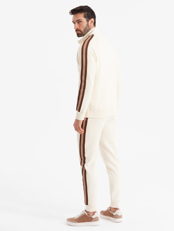 Ombre Clothing Férfi melegítő szett pulóver + jogger melegítő nadrág - krémszín V3 Z114 Ombre Clothing